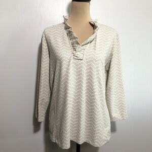 J. McLaughlin Durham Catalina Cloth Womens XL Beige Ruffle V-Neck 3/4 Sleeve Top